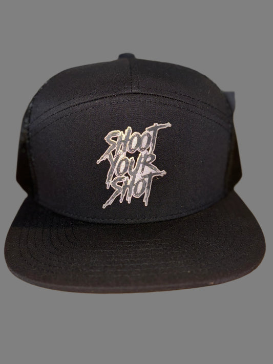 SYS script black 7 panel trucker